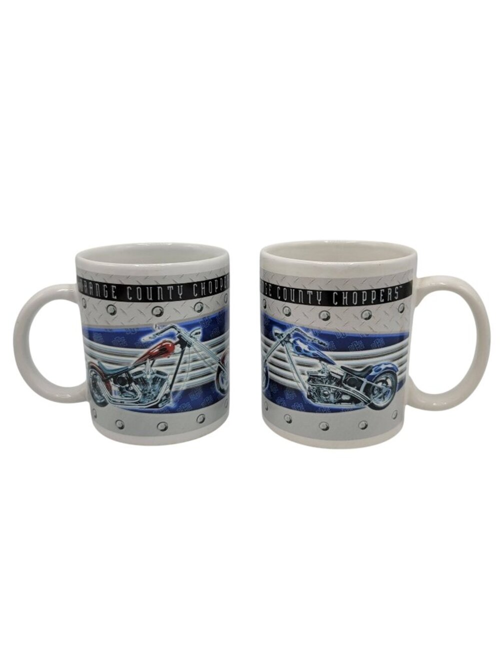 Orange County Choppers Motorcycle Mug Set x2 OCC 12oz Biker Cycle Hog VTG 2005